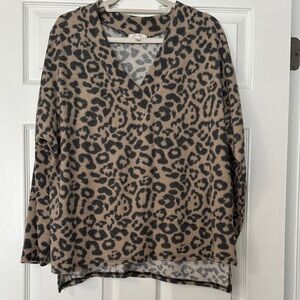 Fleece Leopard Print V-Neck Tunic